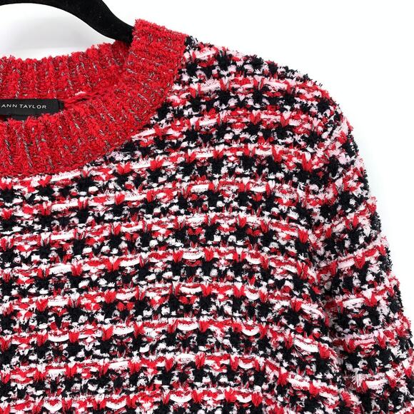 Ann Taylor Pullover Crew Neck Sweater Womens Size Medium Red White Black Knit - Picture 7 of 8
